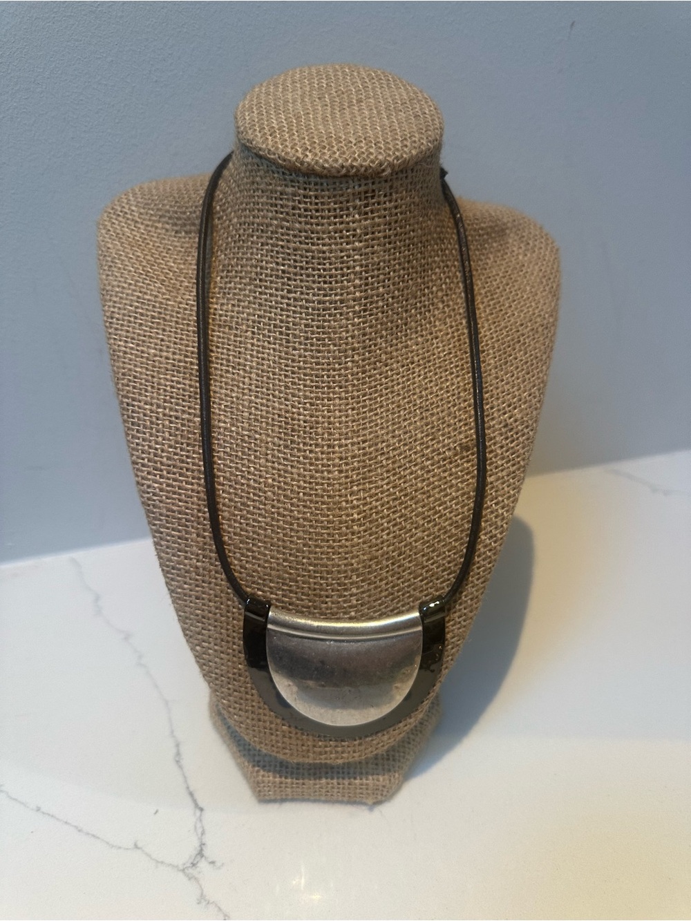 RLM Robert Lee Morris Artisan Silver & black pendant necklace on leather strap